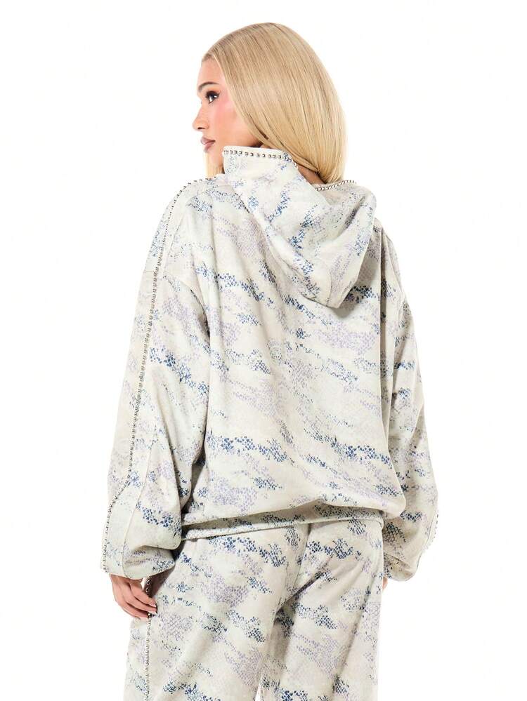 SUMWON WOMEN Snake Print Studded Hoodie With Drawstring