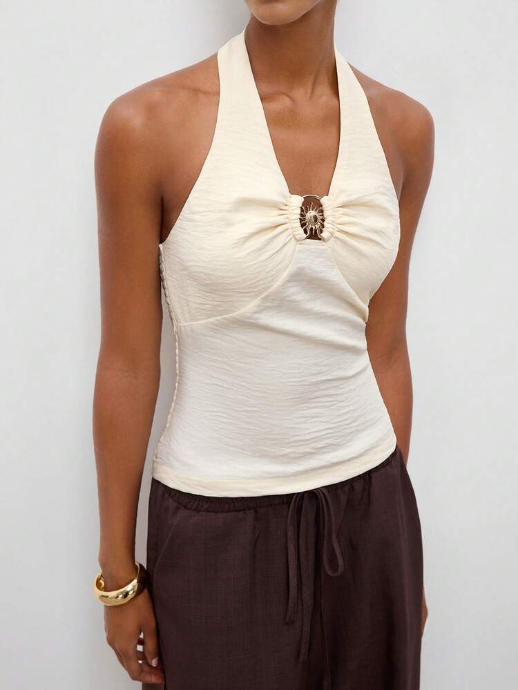 SHEIN Maija Outfit Deas For Tops,Women's Fashionable Bohemian Halter Backless Camisole,Summer Outfits Festival Outfits For Women,Holiday Outfits For Women ,Summer Holiday Outfits Women's Summer Pants Women Casual Outfits Women Clothes