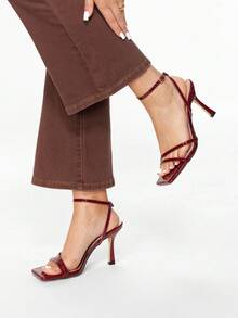 Glitzique 性感女士高跟凉鞋，9厘米细高跟，酒红色，优雅适合派对、婚礼、春夏 - 酒紅色 - 查看 2