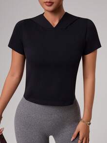 Slayform Women's Sexy Backless Short Sleeve Sweatshirt - Black - View 7