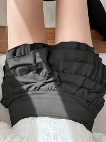 FRIFUL Women's Short Multi-Layer Patchwork Cake Skirt, Solid Color Summer Mini Skirt - Black - View 6