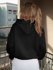 Sydney Algeri 女式休闲简约印花连帽长袖宽松厚款运动衫，春秋季 - 黑色 - 查看 2