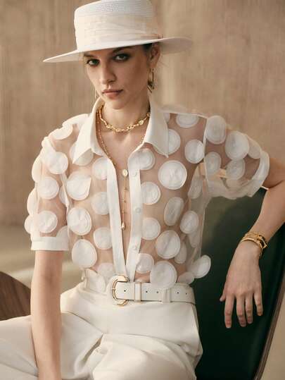 Arave Blusa transparente con diseño floral calado y cortes, de diseño casual y elegante para citas, fiestas y vacaciones