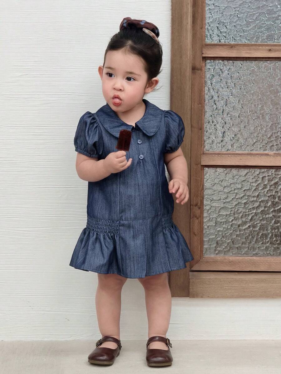 Dazy Kids Niñas pequeñas Cuello vuelto Lavado Denim Sin mangas Estilo coreano - Azul - Ver 1