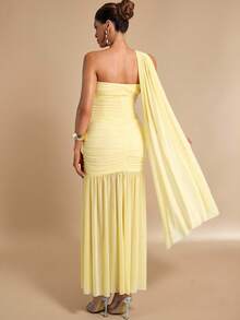 MaterniChic Pregnant Women Elegant Yellow One-Shoulder Pleated Maternity Dress,Summer Long Pregnancy Dress For Photoshoot,Baby Shower Wedding Guest Party Dress - Yellow - View 2
