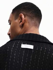 SUMWON Men's Black Textured Short Sleeve Button Down Shirt Open Front Lightweight Summer Casual Relaxed Fit Collared Top - Black - View 6