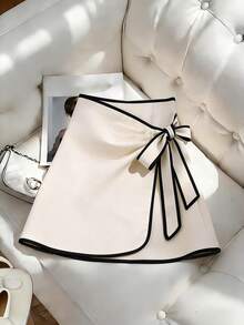 Franclia 女士休闲裹腰半身裙 - 杏色 - 查看 1