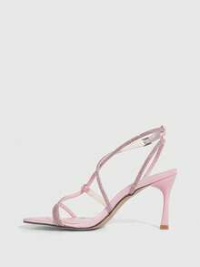 CUCCOO SZL 女士尖头水钻缠绕式绑带高跟凉鞋，性感迷人闪亮银色派对、活动、俱乐部、节日鞋履，圣诞节必备 - 粉色 - 查看 5