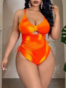Slaydiva Traje de baño de una pieza con estampado de moda para vacaciones, talla grande - Multicolor - Ver 5