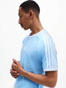 SUMWON Men Slim Fit Light Blue Crew Neck Short Sleeve Raglan Ringer T-Shirt With White Number 10 Chest Print Summer Casual Top - Blue - View 6