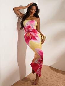 Opulessa Spring & Summer Vacation Knit Printed Fitted Dress For Women - Multicolor - View 7