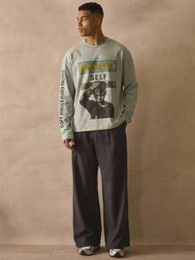 Musero 圆领长袖印花T恤，正面和袖子印花，秋冬必备街头风单品 - 綠色 - 查看 5