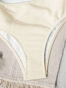 SHEIN Traje de baño de una pieza casual de vacaciones para niña preadolescente, blanco, con tirante desmontable, acento de estrella de mar hueca y fruncido, para verano y playa - Blanco - Ver 5