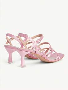 CUCCOO CHICEST French Pink Satin Multi-Ribbon Wrap Square Heel High Heel Sandals Wedding Shoes - Pink - View 10