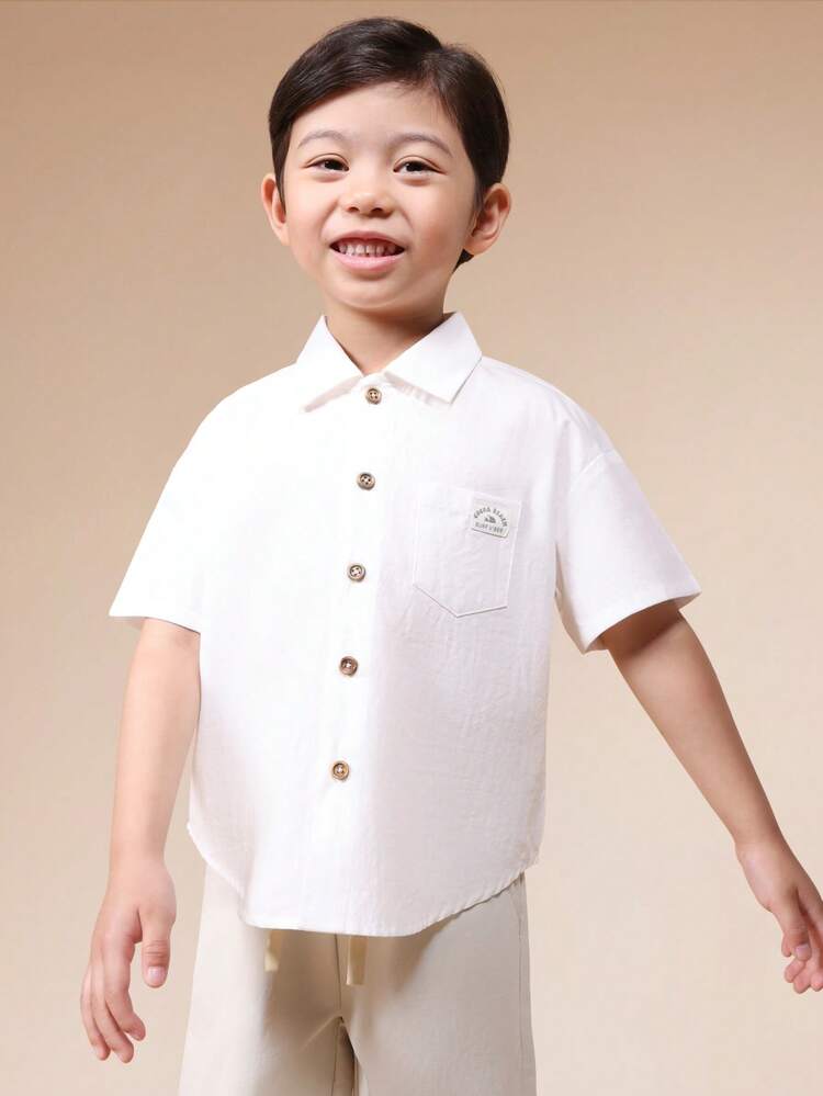 Boys Short Sleeve Button Down Collared Shirt With Chest Pocket Regular Fit Cotton Summer Casual School Formal