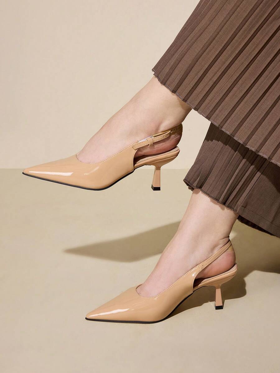CUCCOO CURVES Women Solid Color Minimalist Pointed Toe Casual Wide Width Elegant Wedding Shoes For Christmas - Dark apricot - View 1