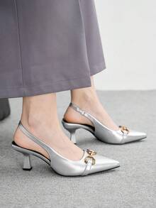 CUCCOO BIZCHIC Pointed Toe High Heel Shoes, Thin Heel Slip-On Closed Toe Pumps For Women - Silver - View 3
