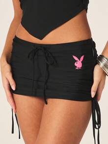 Missguided x Playboy 褶皱侧裙 - 黑色 - 查看 2