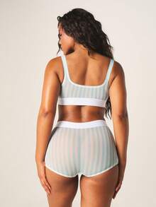 MISSGUIDED Conjunto de sujetador de malla a rayas con banda elástica en la cintura, cuello de pico y copa suave - Azul y blanco - Ver 2