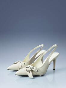 CUCCOO GRLICON Apricot Patent Leather Metal Buckle Pointed Toe Stiletto High Heel Sandals, Luxury Commuting Elegant - Apricot - View 2