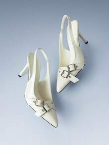 CUCCOO GRLICON Apricot Patent Leather Metal Buckle Pointed Toe Stiletto High Heel Sandals, Luxury Commuting Elegant - Apricot - View 5