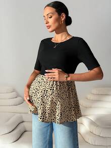 MaterniWear 纯色印花拼接圆领短袖哺乳上衣 - 彩色 - 查看 3