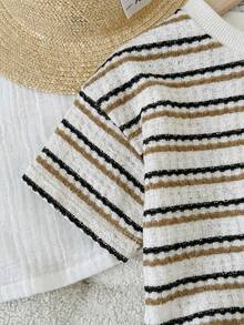 LMoss Kids 2pcs Baby Girl Knitted Striped Round Neck T-Shirt And Shorts Set - Multicolor - View 5