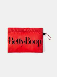 Betty Boop x SHEIN 时尚学院徽章图案防水大容量手提袋 - 黑白紅 - 查看 3