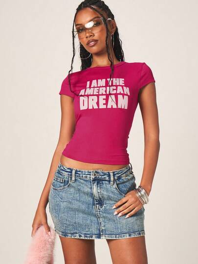 MISSGUIDED American Dream Graphic Crew Neck Tee｜MISSGUIDED
