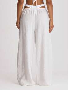 Musera Resort 抽绳阔腿亚麻裤罩衫，适合游泳、度假、夏季旅行、海滩穿着，是单身派对、婚礼、新娘告别单身派对、纯色度假风的理想之选。 - 白色 - 查看 5