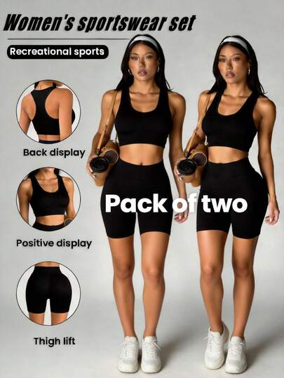 Paquete de 2 piezas Set Deportivo de Dos Piezas Shorts y Crop Top, Yoga, Comodo, Casual, Gimnasio,JUEGO DE 2 PIEZAS