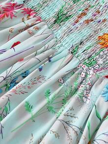 Trelyra 女士印花腰部A字连衣裙，配蝴蝶结肩带，优雅百搭，适合度假和日常穿着 - 綠色 - 查看 6