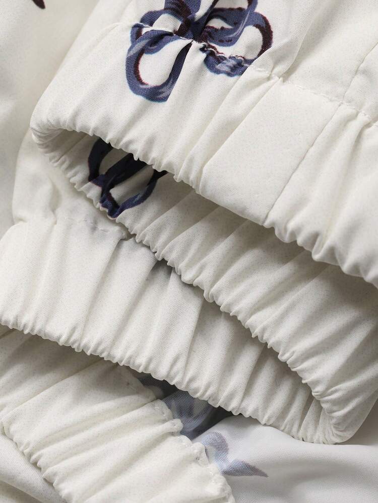 Women's Loose Casual Thin Jacket With Bowknot All-Over Print, Long Sleeve, Open Front