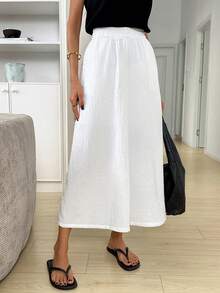 Easowa Women's White Wide Leg Cropped Pants With Pockets, Suitable For Casual, Commute, And Vacation Wear In Spring/Summer - White - View 4
