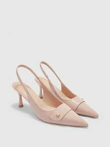 CUCCOO BIZCHIC Women Shoes Four Seasons New Apricot Metal Buckle Pointed Toe Thin High Heel Low Vamp Commuter Elegant Fashion Women's High Heel Shoes Slingback After Slingback Shoes Dew Heel Dinner Party Elegant Office Workers Holiday Wear Women's Shoes - Apricot - View 7