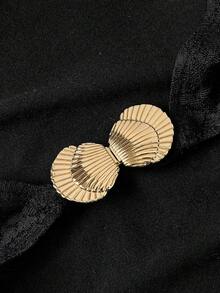 SHEIN MOD Áo kiểu nữ thời trang phối màu trơn, thiết kế ren khoét lỗ. - màu đen - Xem 5