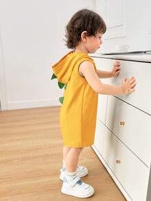 SHEIN Neugeborenen Baby Jungen/Mädchen Lässig süßer blauer Dinosaurier gestrickter Kapuzen-Romper - Gelb - Übersicht 3
