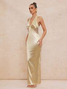 Lumalex 无袖V领褶皱胸部开衩收腰长裙,春夏女士连衣裙,适合假日派对、复古装扮、锐舞音乐节、郊游、游泳度假、优雅复活节波西米亚风、海滩、户外、婚礼季、宴会、成人礼、海滩、海边等场合。女士无袖连衣裙,正式礼服,晚宴礼服,婚礼宾客礼服,邮轮晚宴礼服,生日晚宴礼服,春季婚礼宾客礼服,毕业典礼,外出,生日,奢华缎面深V领鸡尾酒会礼服 - 鵝黃色 - 查看 8