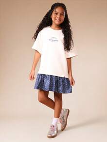 SUMWON 女孩夏季俱乐部新汉普顿印花短袖白色圆领T恤休闲宽松版型上衣 - 白色 - 查看 2