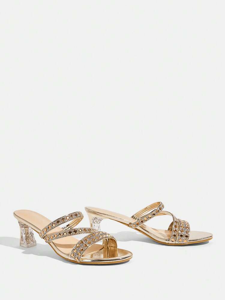 CUCCOO TILAWA Women's Round Toe Patent Leather Gold Rhinestone Belt Winding Belt Decoration Spring And Summer New Fashion Gorgeous Wear Thick Heel High Heel Sandals