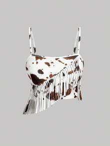 SHEIN MOD 女士全印花流苏吊带背心和不对称下摆半身裙休闲两件套 - 彩色 - 查看 8