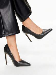 Glitzique 时尚性感杏色漆皮尖头10.5厘米细高跟鞋，休闲百搭，适合春秋季节穿着，优雅大方，适合派对场合。 - 黑色 - 查看 2