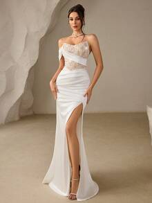 Coutiva 女士优雅修身褶裥正式晚礼服（缀饰繁复） - 白色 - 查看 3