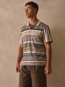Musero 修身短袖撞色条纹翻领落肩纽扣 Polo 衫款式纹理衬衫，春夏必备单品 - 彩色 - 查看 3