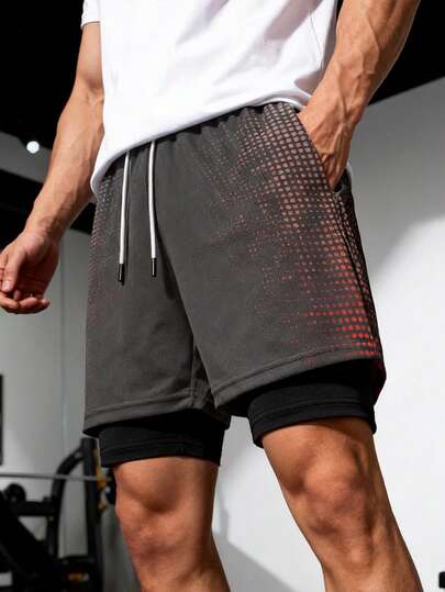 Manfinity Sport PWRUP 男士休闲全印花双层运动短裤
