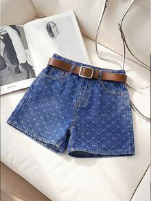GlowEve Classic All-Over Print Casual Denim Shorts - Blue - View 1