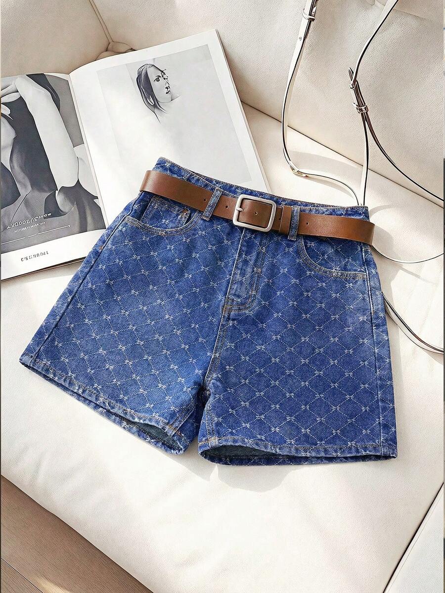 GlowEve Classic All-Over Print Casual Denim Shorts - Blue - View 1