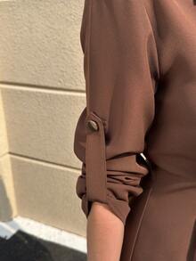 Solivie 女士新款豹纹衬衫领开襟短裙，适合日常通勤及多种场合 - 棕色 - 查看 3