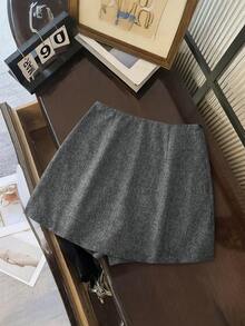 Franclia Double-Layer Split Hem Minimalist A-Line Anti-Flashing Skirt Pants - Grey - View 2