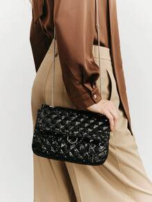 SHECARRY Túi đeo chéo vai, đính sequin và chần bông, thích hợp cho các bữa tối và tiệc tùng. - màu đen - Xem 8